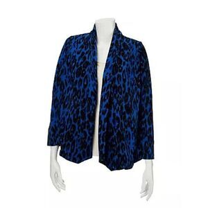 Susan Graver Womens 3X Printed Knit Open Front Cardigan Blue Animal Print NWT
